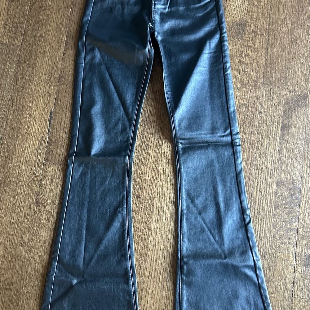 Edikted Luna Faux Leather Black Flare Jean in Small - Picture 4 of 6